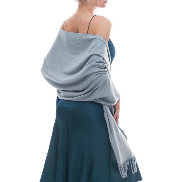 ⚡Women Dull Blue Pashmina Shawls Evening Dress Bridesmaid Winter Warm Long Scarf - Picture 2 of 7